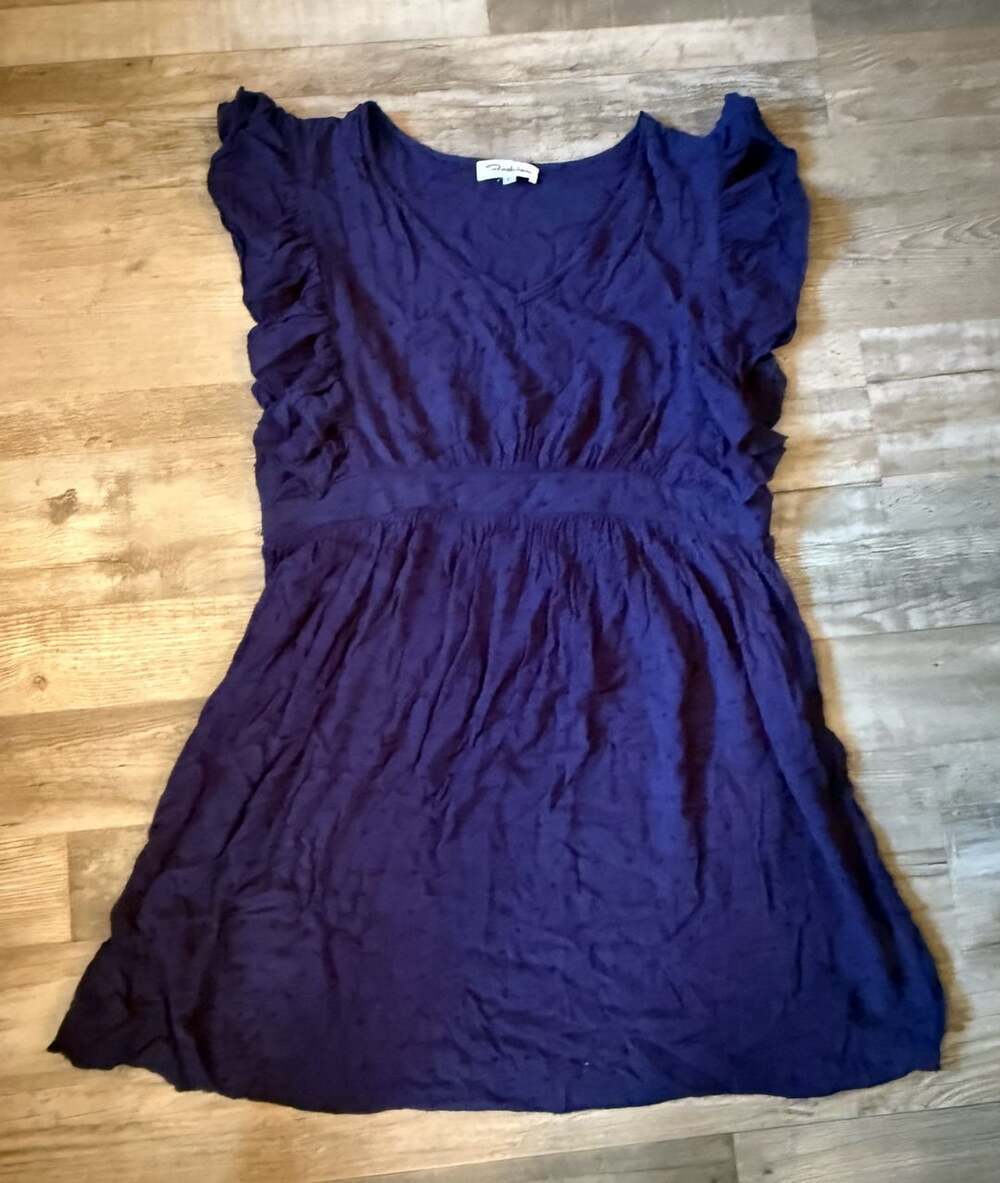 Fashion Dress Size L Purple Flutter Sleeve V-Neck A-Line Mini